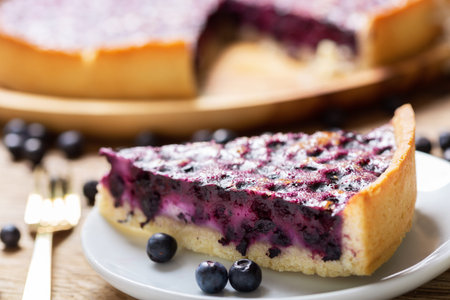 Piece of blueberry pie on a plateの写真素材
