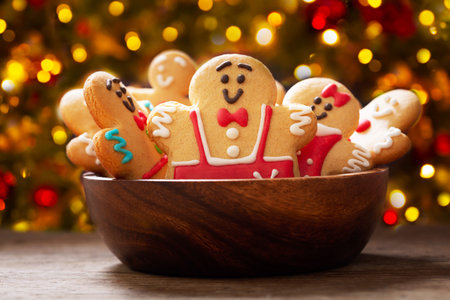 Christmas food. Homemade gingerbread cookies on a wooden table