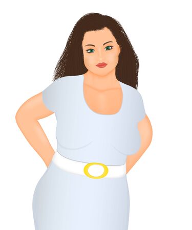 Happy overweight woman in a dress on a white backgroundのイラスト素材