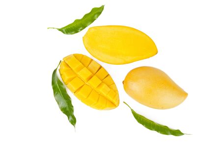 Bunch mango fruits with leaf isolated white backgroundの写真素材