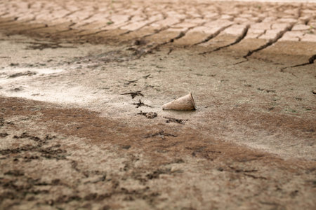 Plastic cup on dry river