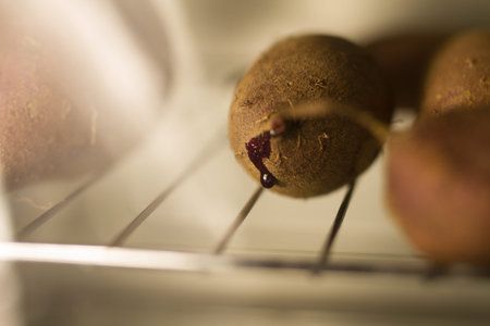 Sweet potato baking in the oven with high temperature at superstore, Japan.