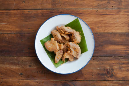 Grilled pork intestines. Thai food Sai moo yangの写真素材