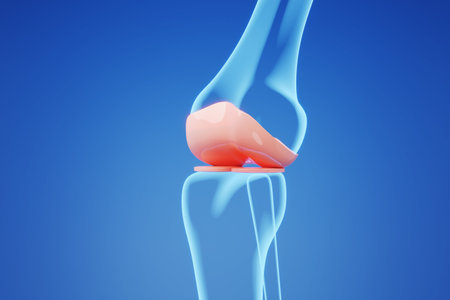 X ray of Knee pain on blue background. 3D rendering.の写真素材