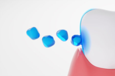 Blue fluoride bubble coating teeth and bright teeth to healthy white. Teeth and gums protection,...