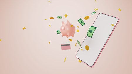 Piggy bank and mobile banking concept