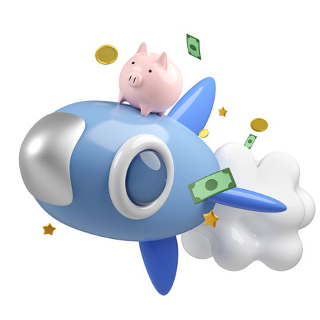 Piggy bank and rocket, saving or money interest concept.の写真素材