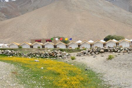 Guesthouse for tourists at the Pangong lake, ladakh, Northern India.の写真素材