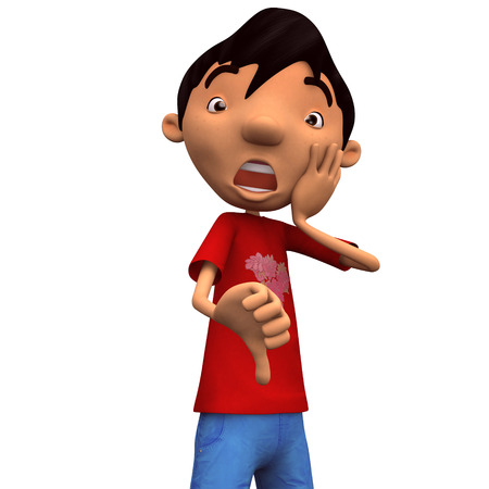 Young man with thumb downの写真素材