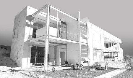 Modern House / 3D wireframe modelの写真素材