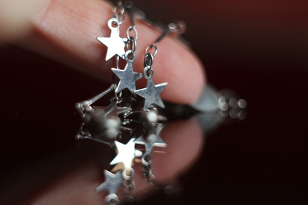 silver bracelet with a starsの写真素材