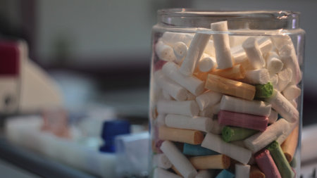 Colorful cotton tampons in the dental office