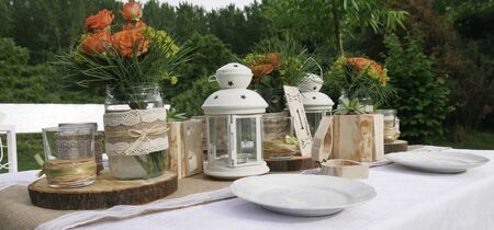 Details of a rustic table decorationの写真素材