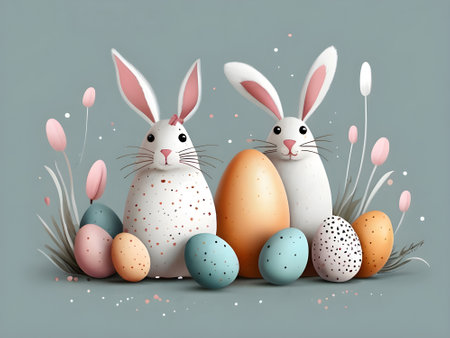 Easter background with eggs and bunnies. Vector illustration.の素材