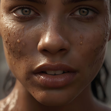 Portrait of a beautiful woman with wet skin on her face.の素材