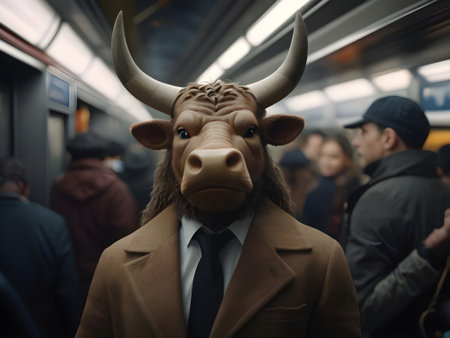 Bull in the subway. A bull in the subway. Bull in the subway.の素材