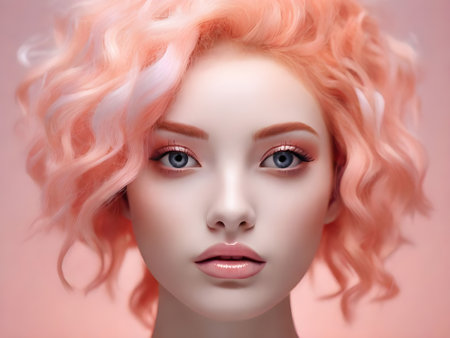 Close-up portrait of a girl with pink hair. 3d renderingの素材