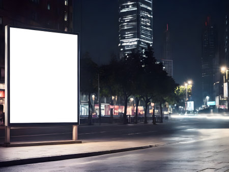 Blank billboard in the city at night. 3d rendering.の素材