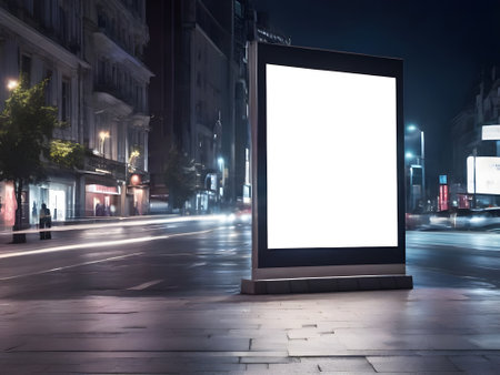 Blank billboard in the city at night. 3d rendering.の素材
