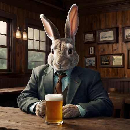 Rabbit with a beer in a pub, 3d rendering.の素材