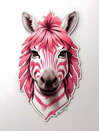 Horse head with pink hair on a white background. Vector illustration.の素材