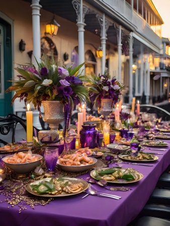 Luxury table set for wedding celebration in Thailand, Asia.の素材