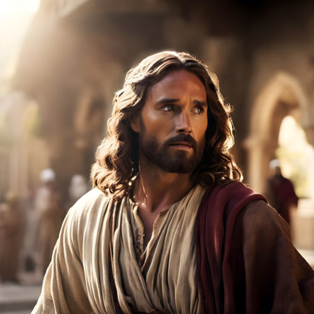 Portrait of Jesus Christ in the Old City of Jerusalem, Israelの素材