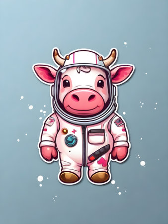 Cute cartoon cow in space suit. Vector illustration of a cow in space.の素材
