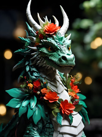 dragon statue in chinese new year festival, closeup of photoの素材
