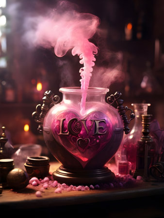 Love potion in the shape of a heart. Valentine's Day concept.の素材