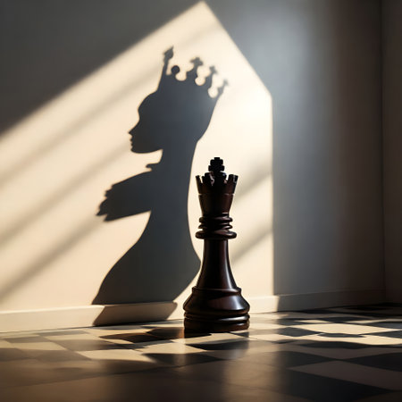 Silhouette of chess king and queen on the chessboard.の素材