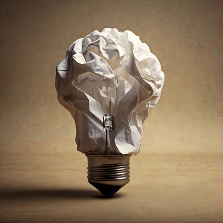 Incandescent light bulb with crumpled paper on grunge backgroundの素材