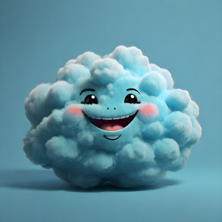 Cartoon cloud with happy face on blue background - 3D renderingの素材