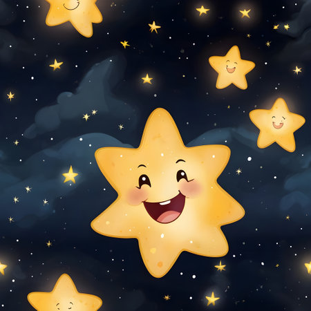 Seamless pattern with cute cartoon starry sky. Vector illustration.の素材