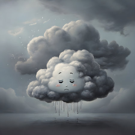 Comic cloud with sad face floating in the sky. 3d renderingの素材