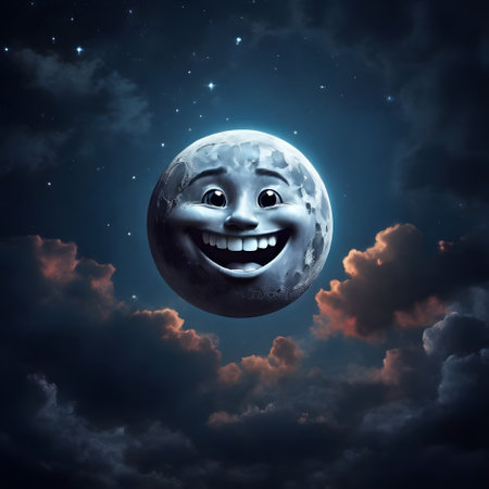 Smiling moon and clouds in the night sky. 3d renderingの素材
