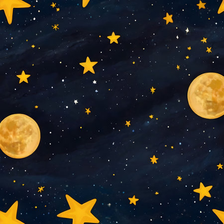 Seamless pattern with stars and moon. Hand drawn background.の素材