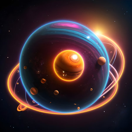 Solar system in space with planets and stars. 3D illustration.の素材