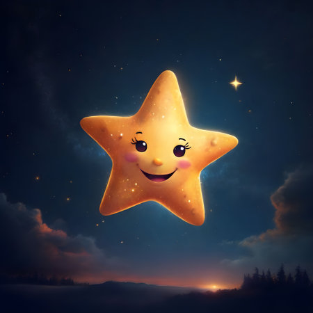 Cute star on the night sky with stars, 3d illustrationの素材