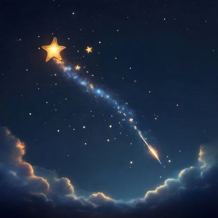 Stars in the night sky with clouds and shooting star. Vector illustration.の素材