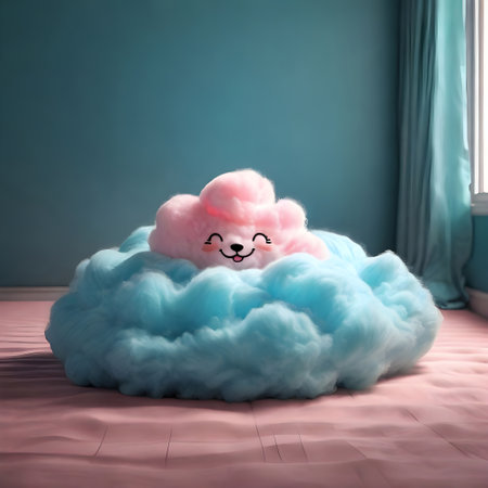 Cute pink fluffy cloud in the room. 3d rendering.の素材