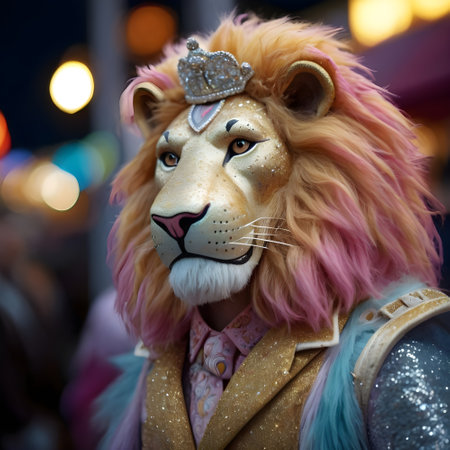 Lion at the carnival in Paris, France. Carnival is an annual event.の素材