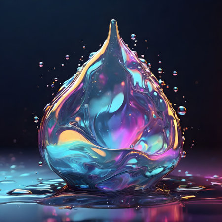 Water drop with reflection on dark background. 3d render illustration.の素材