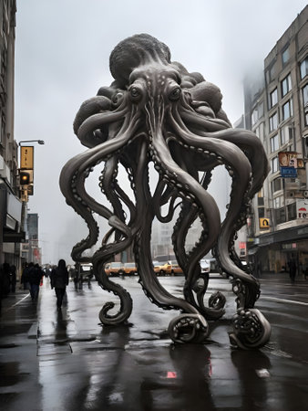 Giant octopus sculpture on the streets of Milan.の素材