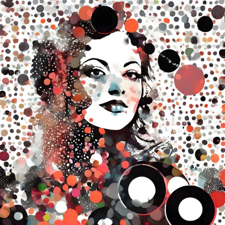 Beautiful woman with vinyl records in her hand. Vector illustration.の素材