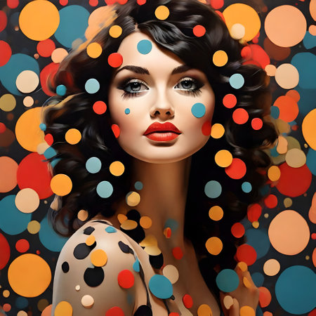 Portrait of beautiful young woman with bright makeup and curly hair.の素材