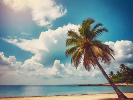 Beautiful tropical beach and sea with coconut palm tree - Vintage filterの素材