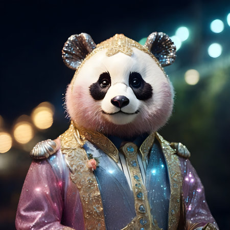 Panda doll in the circus at night, closeup of photoの素材