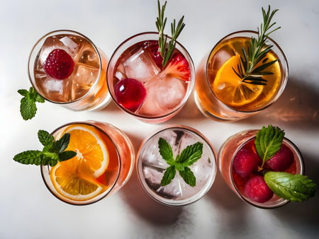 Alcoholic cocktails with ice and berries on a white background.の素材