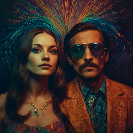 Portrait of a beautiful couple in retro style. Fashion shot.の素材